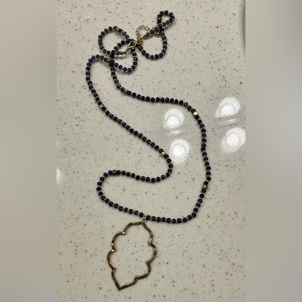 Necklace, blue beads and gold accents